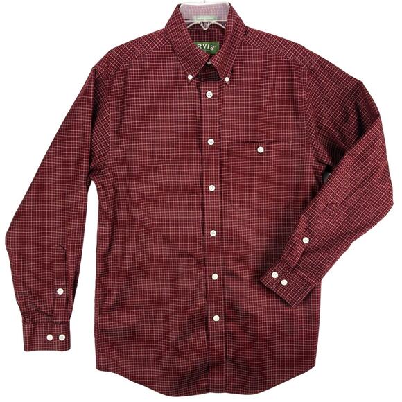 Orvis Shirt Men's Small Long Sleeve Button Down Red White Grid 100% Cotton - Picture 1 of 13